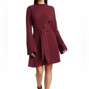 Nanushka Abhaya Ribbed Tie-Waist Sweater Dress in Berry Size XS